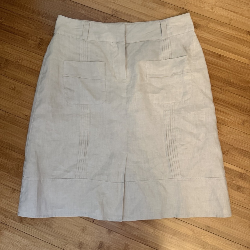Carole Little Linen Skirt Womens Size 6 Beige Tan Knee Length Career